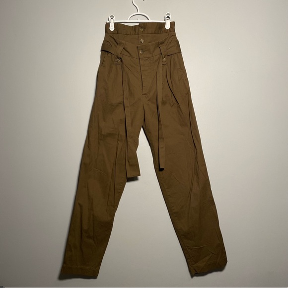 See by Chloe Ultra High Rise Khaki Straight Leg Pant With Two Button Rows Cotton - Picture 14 of 14
